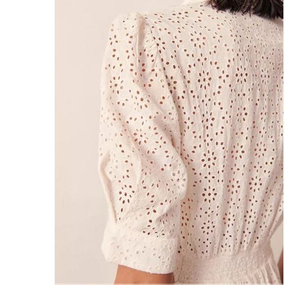 Ba&sh Selya Broderie Anglasis Eyelet Cotton Shirt Dress In Ecru Size 4 - Picture 7 of 13